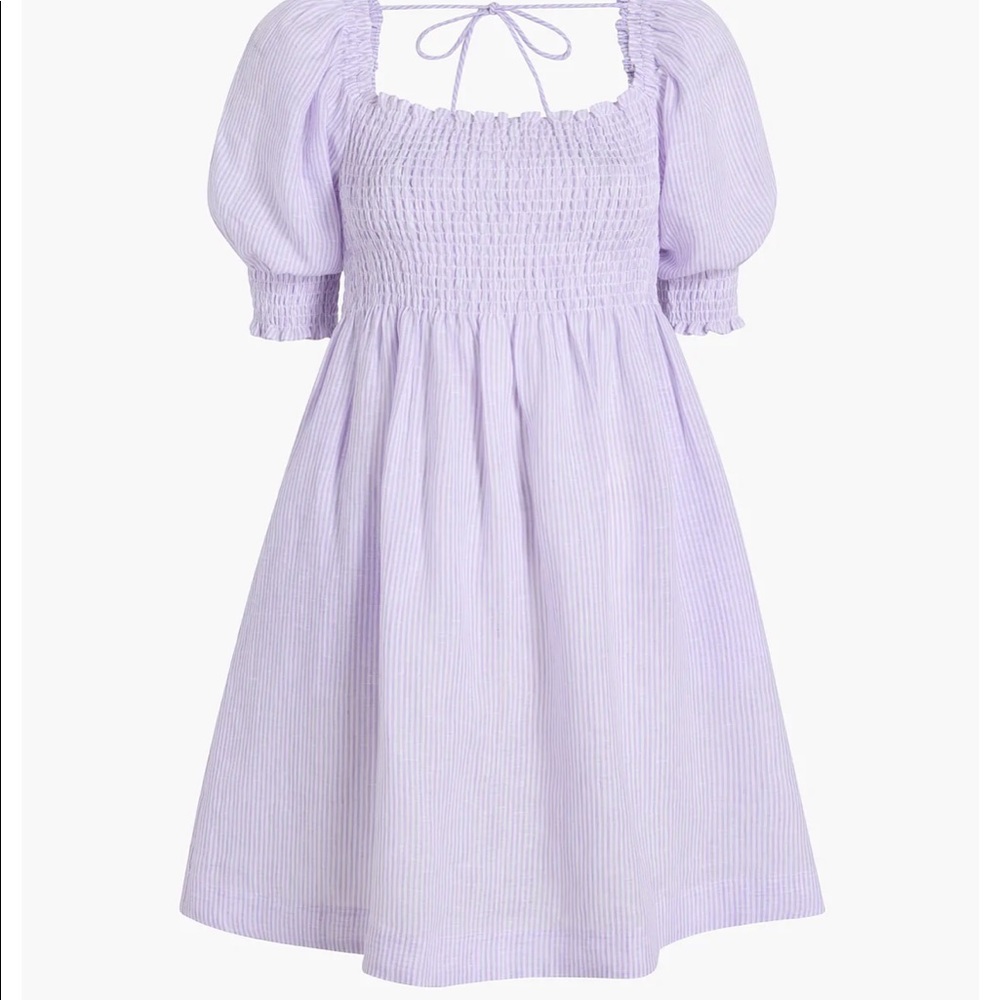 Hill House Lilac Puff-Sleeve Smocked Square-Neck Dress